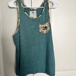 On the Byas Teal Tank Top with Floral Accents